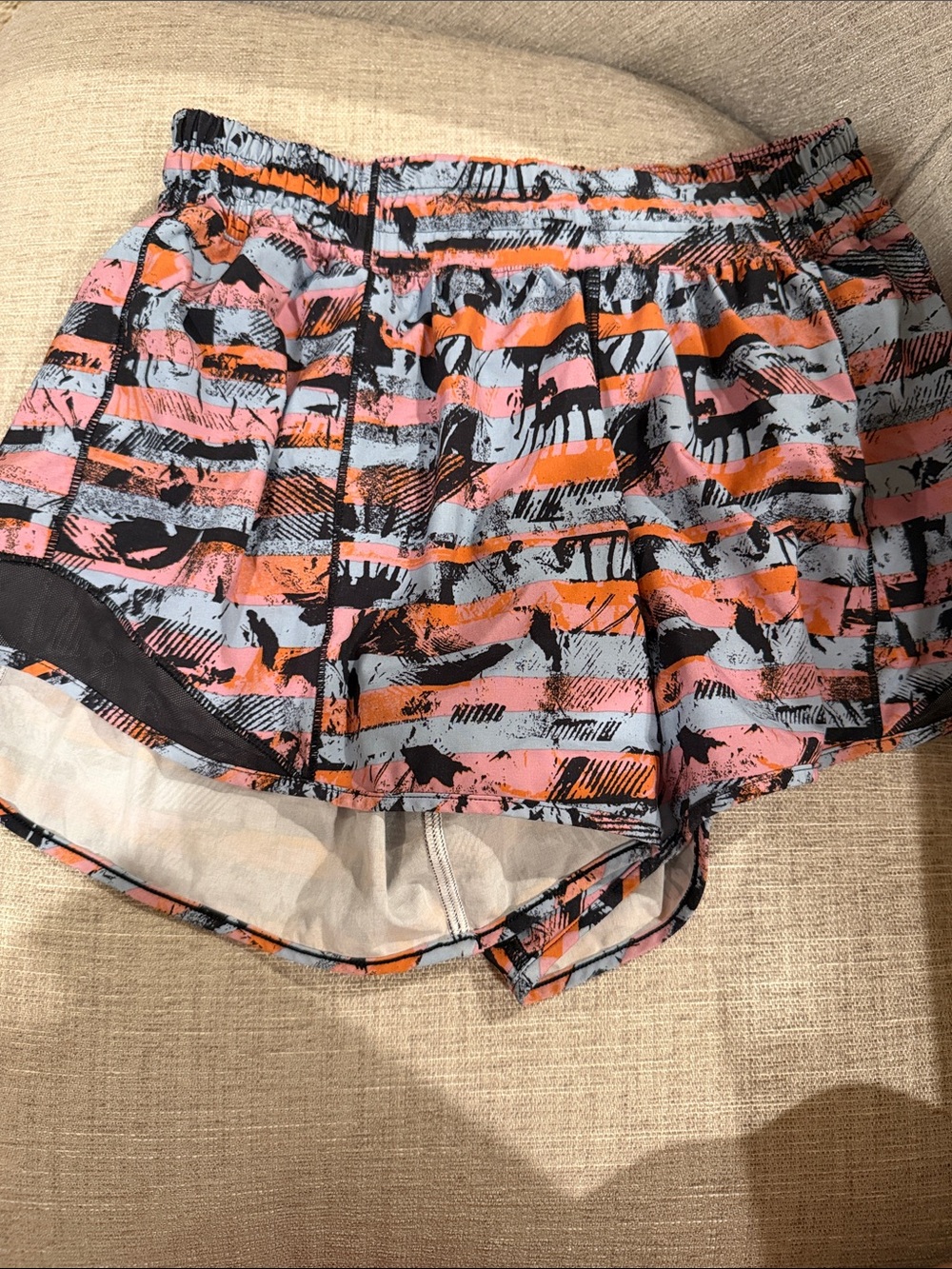 Lululemon Hotty Hot Striped Abstract Print Running Shorts - Pink & Orange